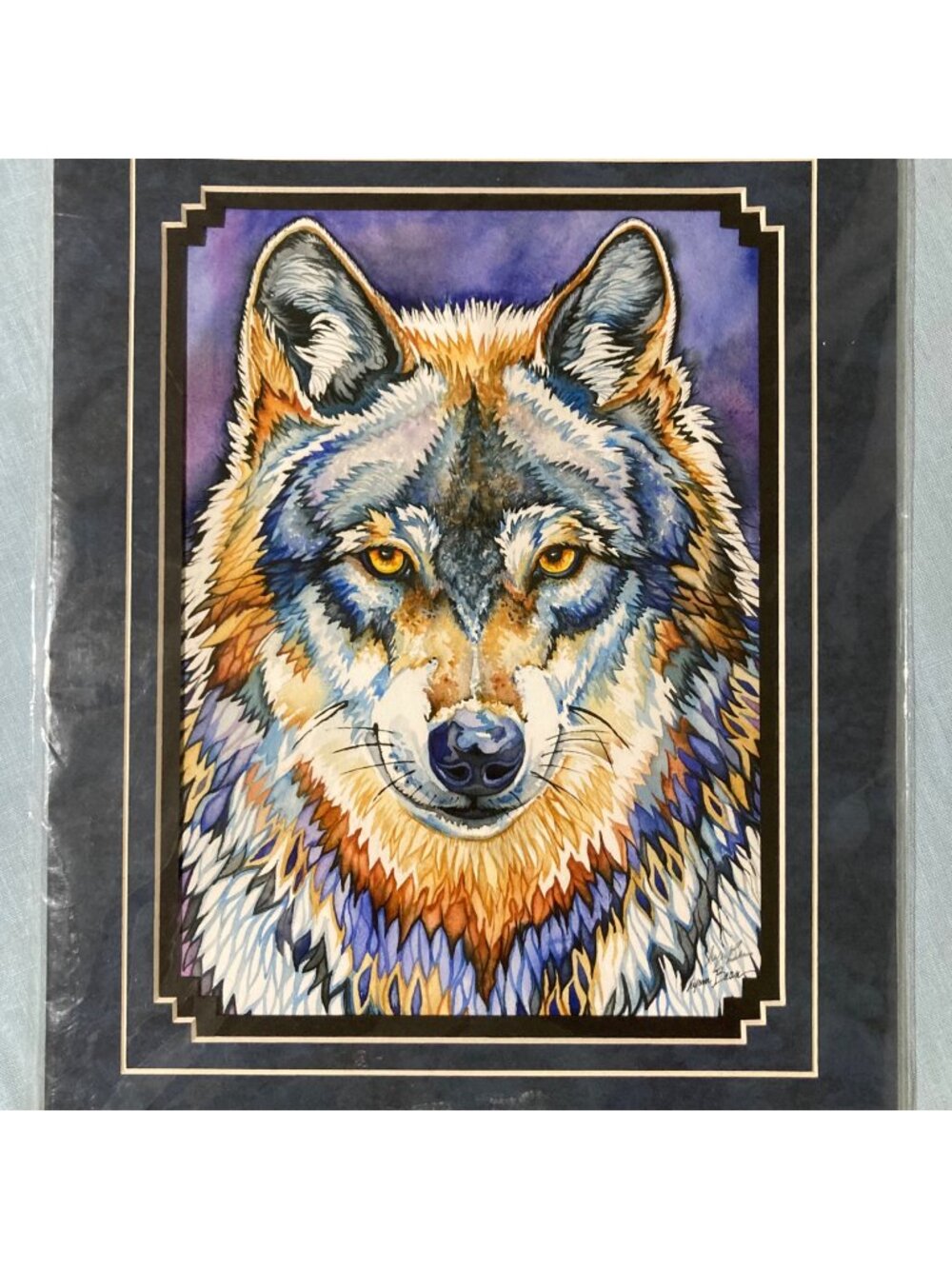 Rainbow Wolf Art Print With Matting Signed By Lynn Bean